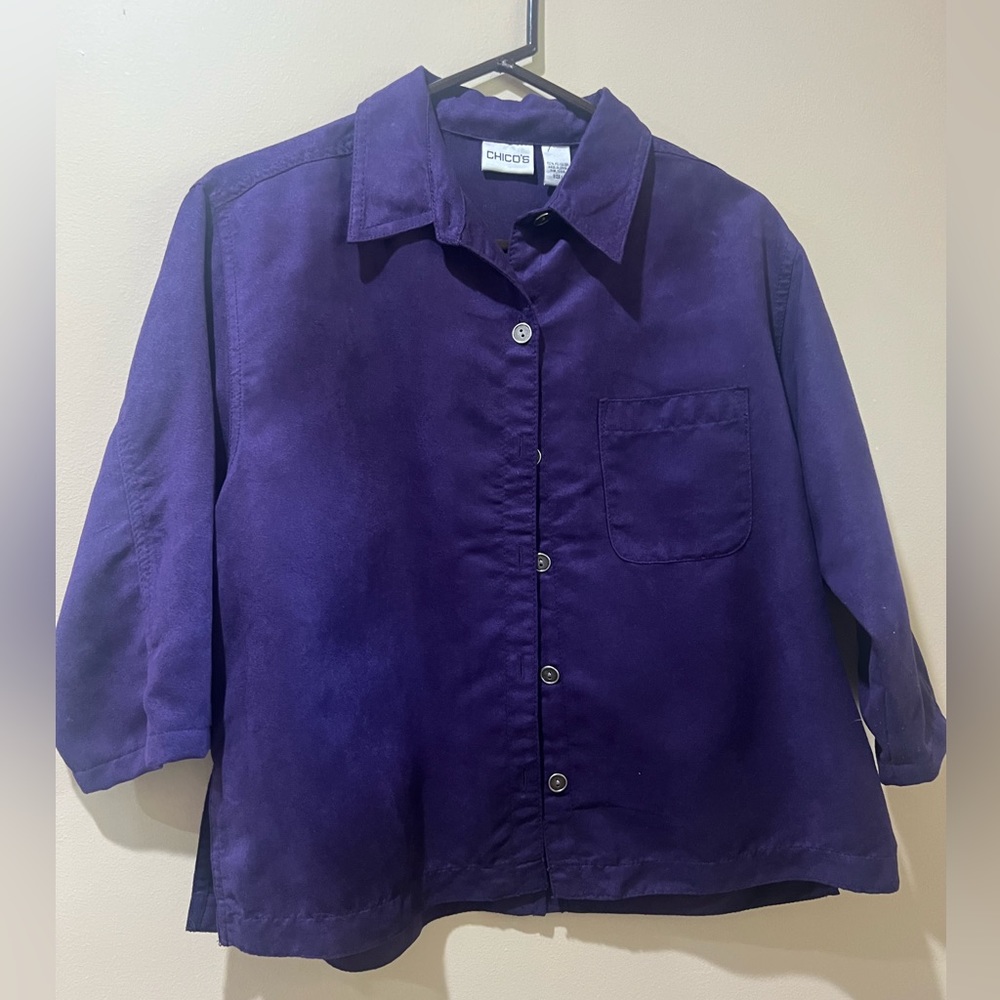 Chicos 3/4 sleeve purple blouse, size 1, barely used, like new, beautiful